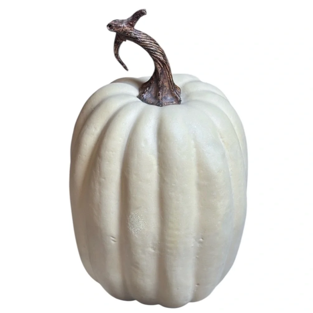 Pottery Barn Oversized White Rustic Halloween Pumpkin- 7.5”